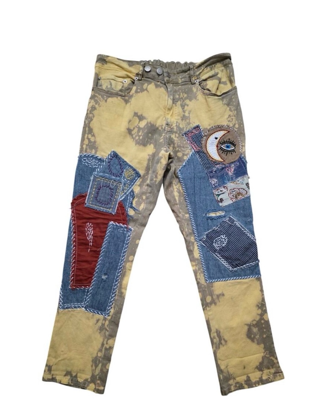 Jaded Gypsy Eyes On You Patch Bleached Jeans Size S/M